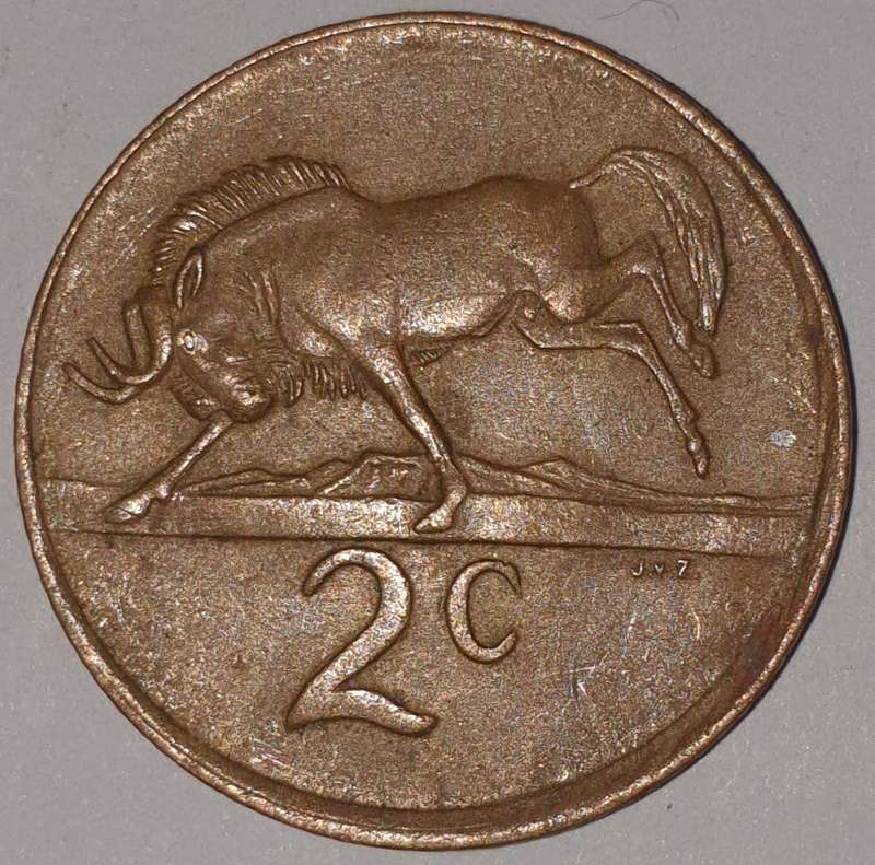 1982 - 2 CENT COIN (TWO CENT COIN) - RSA - BRONZE - KM#83 - BILINGUAL LEGEND - WILDEBEEST